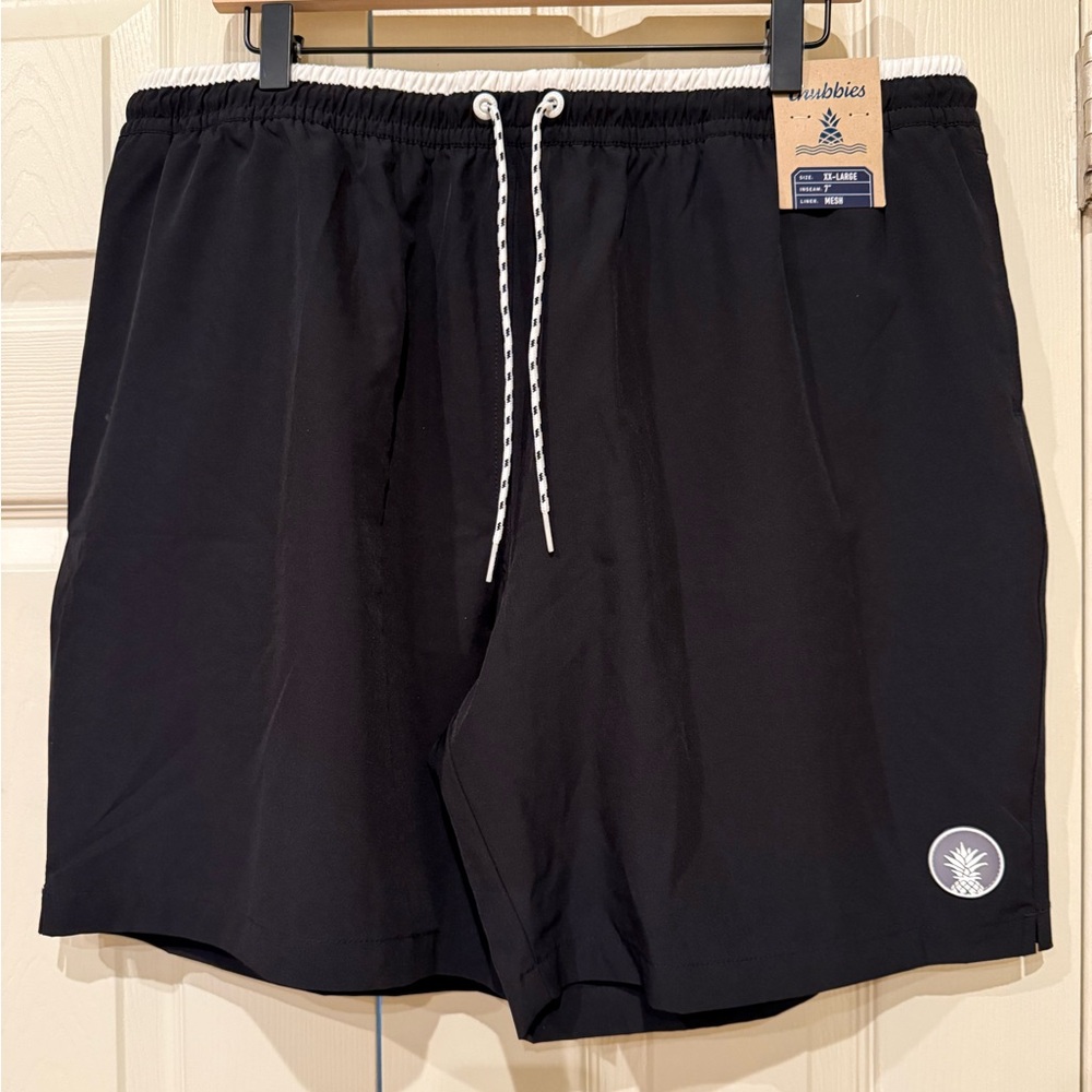 NWT CHUBBIES Men’s Black White 7” Swim Shorts w/ Pink Liner Mesh Size XXL